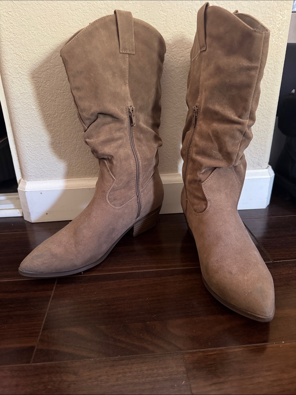 Women's Tan Faux Suede Mid-Calf Boots